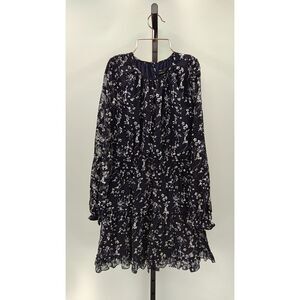 Lulus Women Too Cute Navy Blue Floral Print Smocked Long Sleeve Mini Dress XS
